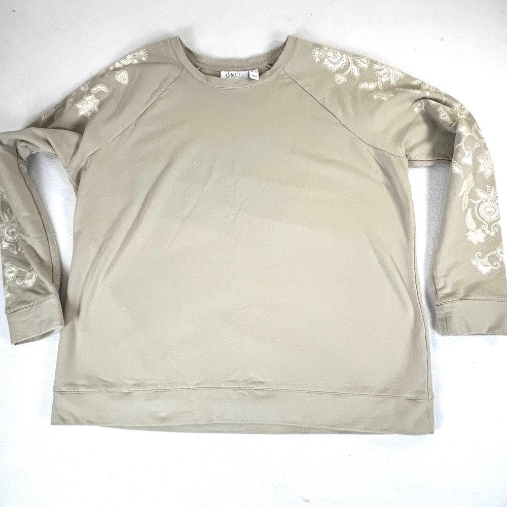 D&Co Active Womens Tan Floral Paisley Raglan Sweatshirt A397036 XL